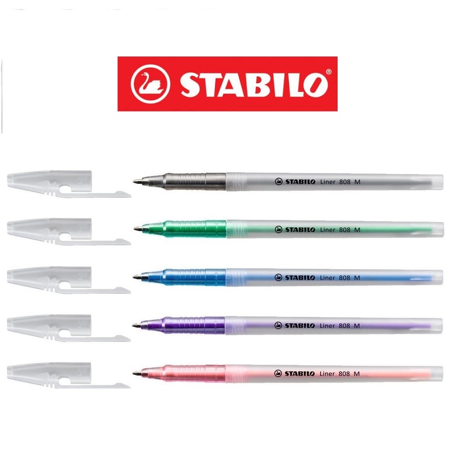 STABILO Liner Lot De 10 Stylos Bille 0.7mm - Pointe Fine 0.38mm, Rétractable, 6 Couleurs (noir, Bleu, Rouge, Vert…)