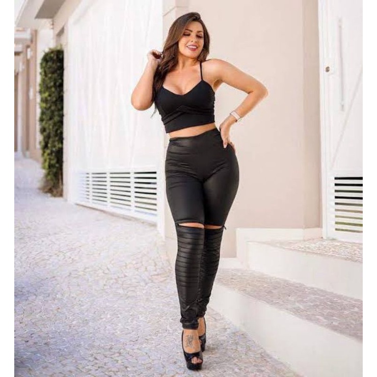 Calça Legging Cirrê com Zíper No Joelho, Calça Feminina Nf Nunca Usado  53828828