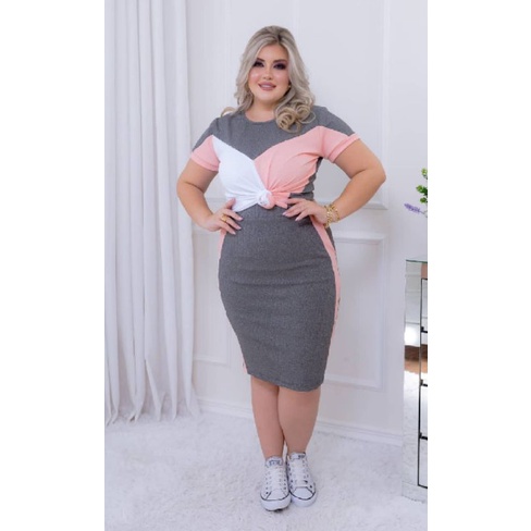 Conjunto Plus Size Casual Moda Feminina Manga Curta Com Laço - Plump Modas: Roupas  Plus Size