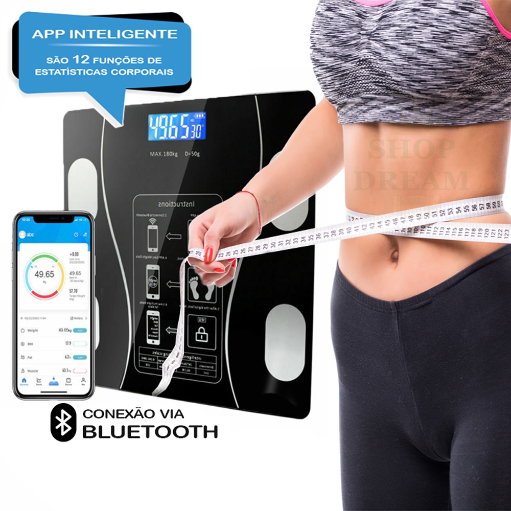 Balança de Bioimpedancia Digital Corporal Aplicativo Bluetooth 180kg ...
