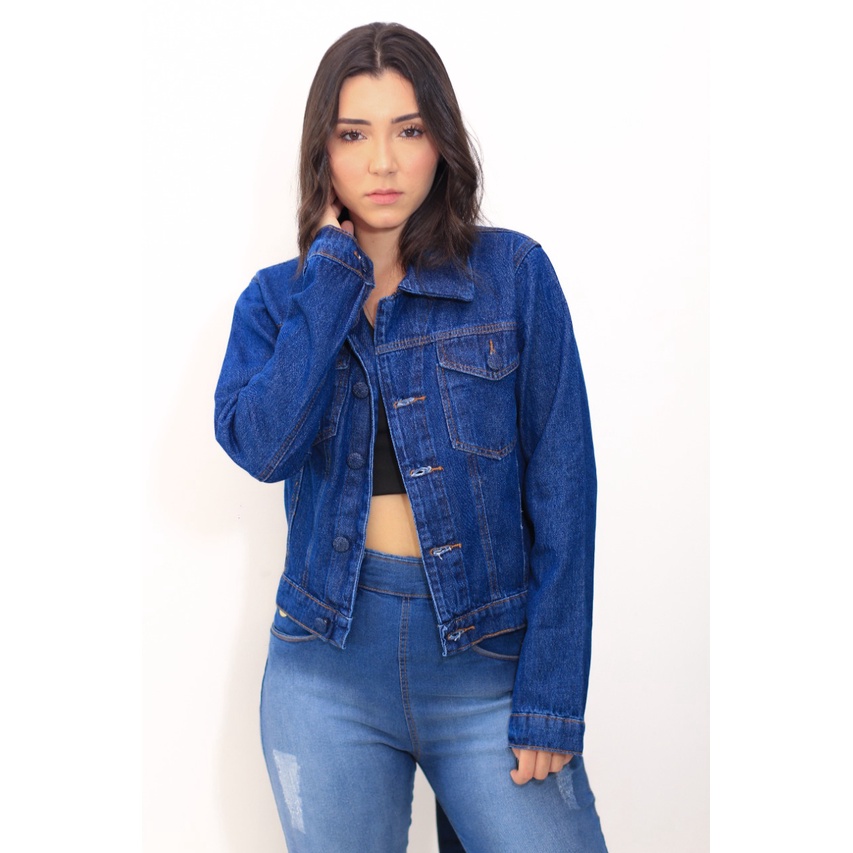 Jaqueta Jeans Feminina Curta Da Moda Botão Encapado