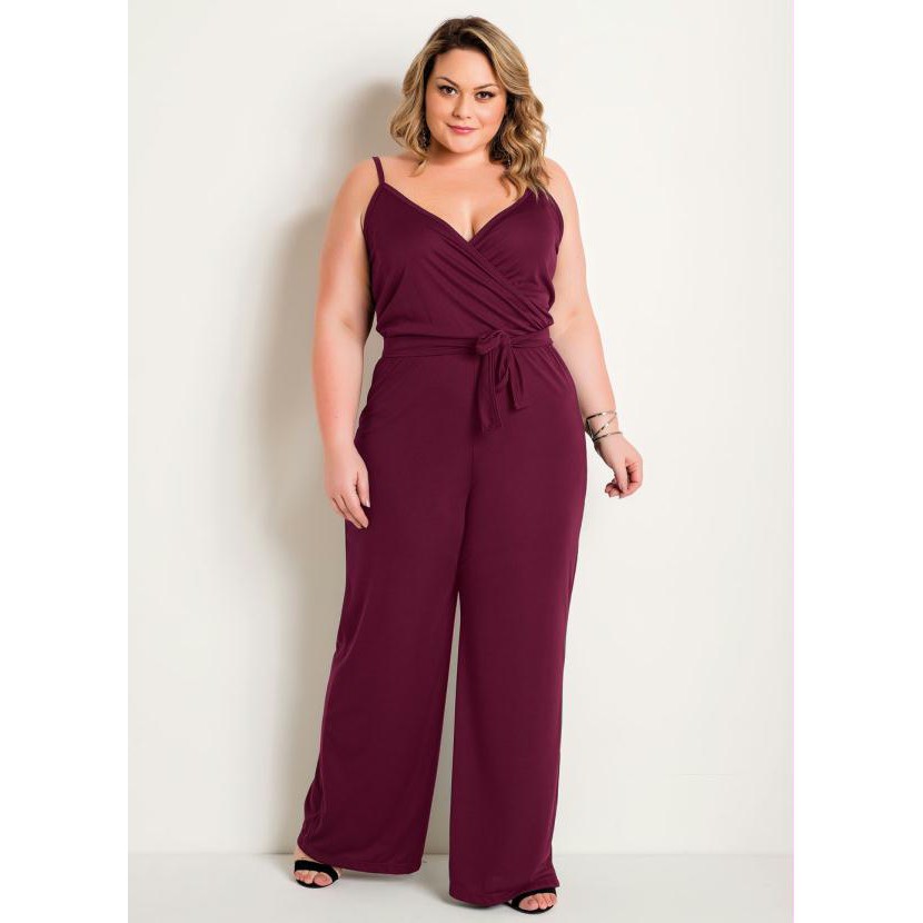 Macacão Plus Size Gordinha 46 ao 72 Alças Transpassado Pantalona