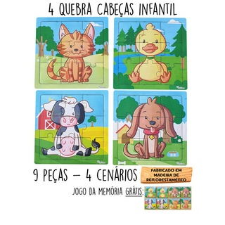 Kit 5 Quebra Cabeça Mdf 3d Em Madeira Animais Infantil Bebê