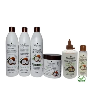 Kit Cabelos Cacheados Óleo Coco Shampoo Condicionador Máscara Ativador Creme de Pentear Reparador de Pontas Oleo Umectante Maycrene a Escolha