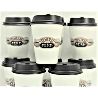 Kit 10 Copos de Papel Ecológico c/ Tampa Friends Central Perk 250ml