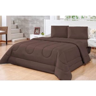 Edredom Casal Queen 3pcs Cobertor Frio Quente Inverno Marrom Liso