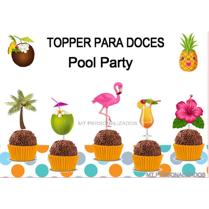 Topper De Doces Pool Party Tropical Festa 2022 60 unidades | Shopee Brasil