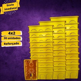 Kit 30 Caixinhas de Luz Reforçadas p/ Tomada/Interruptor 4x2 Amarela