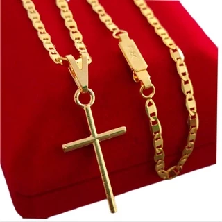 Cordão Correntinha Masculina Banhada A Ouro 18k Fina + Pingente Cruz Piastrini