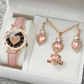 Fashion Love Ladies Watch Women Casual Leather Strap Pulseira de Couro Pulseira de Quartzo Watch Conjunto de Jóias de Diamante (Sem Caixa)