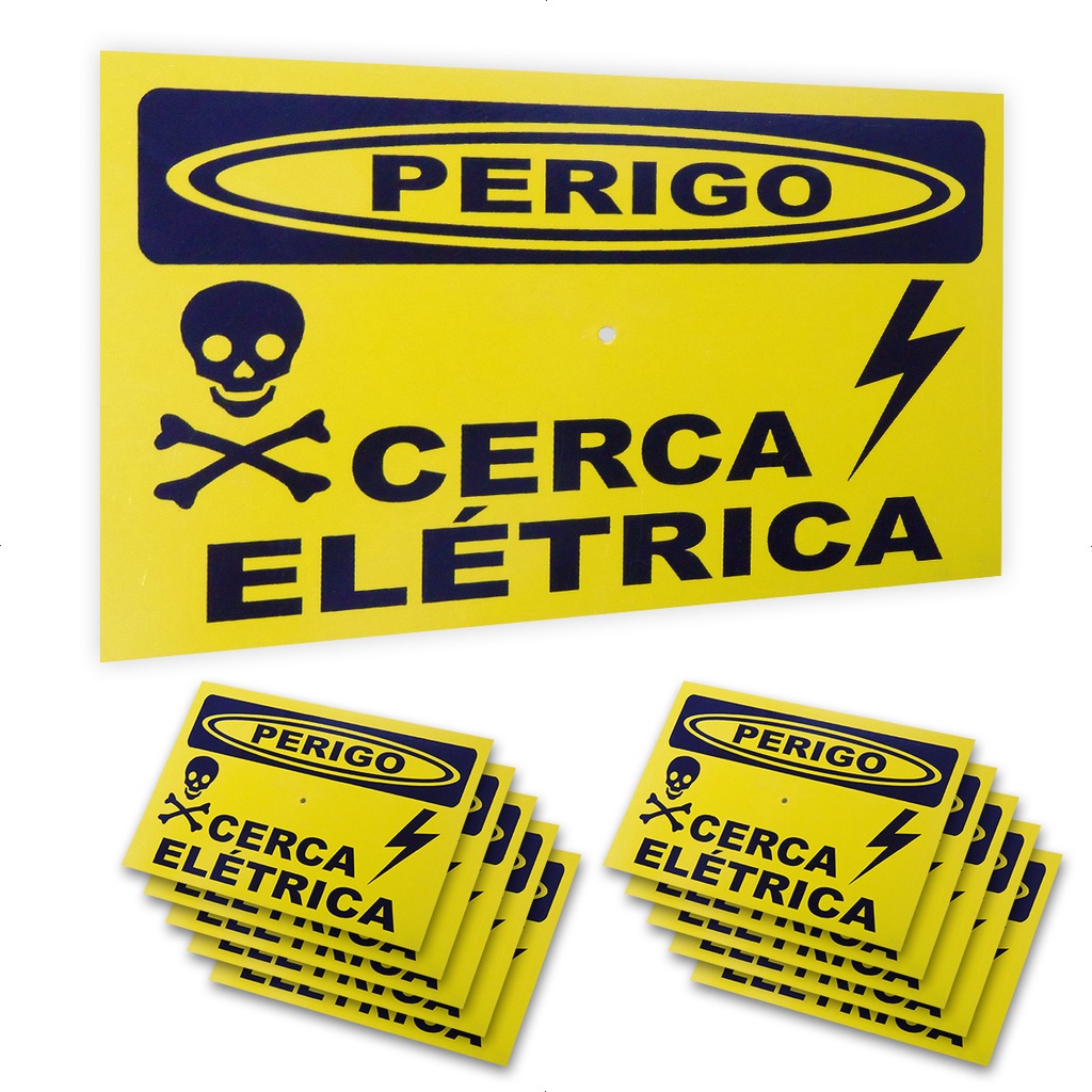 Kit 10 Placa Perigo Cuidado Cerca Elétrica Alumínio Shopee Brasil 1505