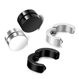 kit 2 pares brinco de imã pressão na cor preta prata Não precisar de Ter furo masculino feminino