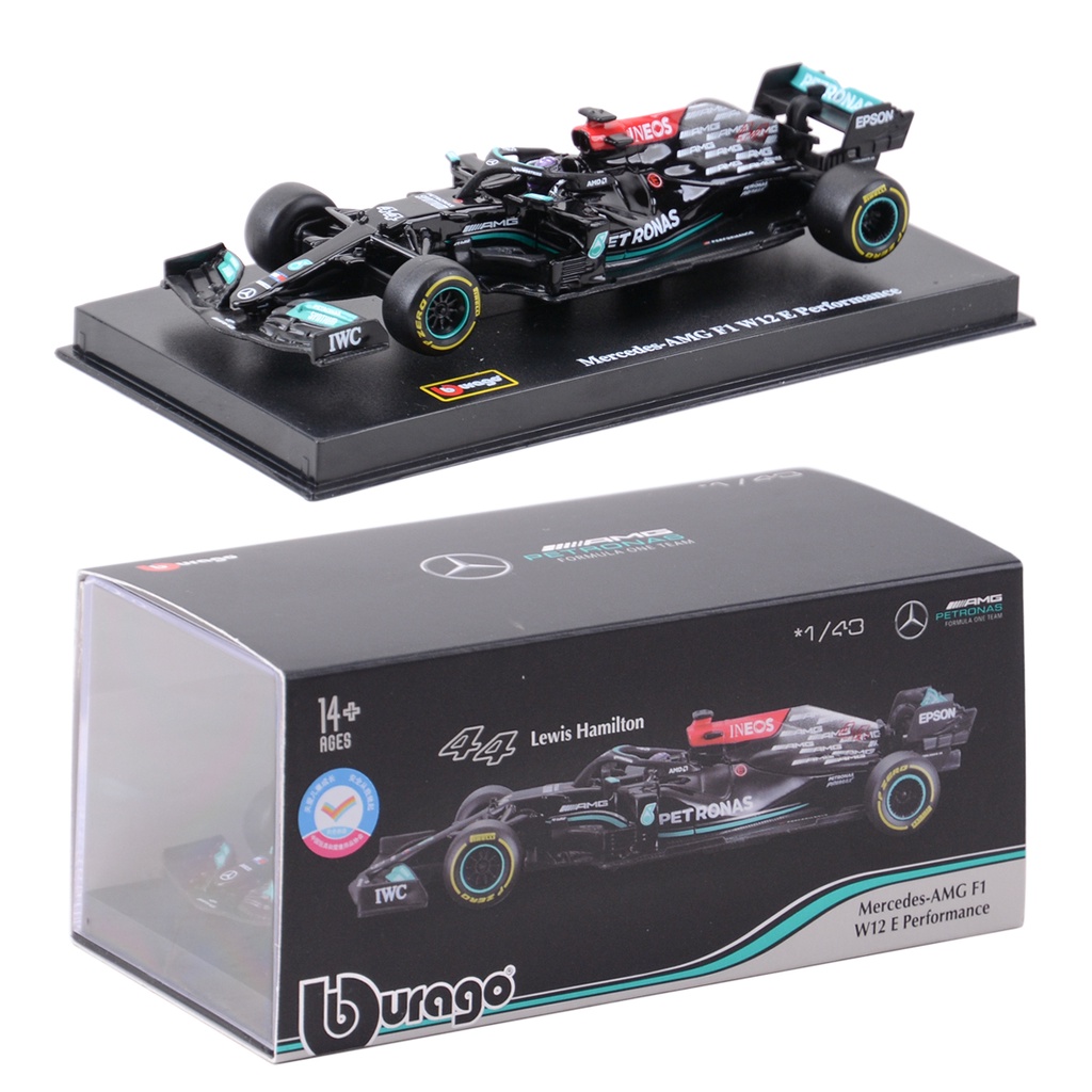 Bburago 1 : 43 Mercedes AMG 2021 W12 E Performance # 44 Lewis Hamilton Carro De Corrida Modelo De Liga Metálica Estática Simulação F1