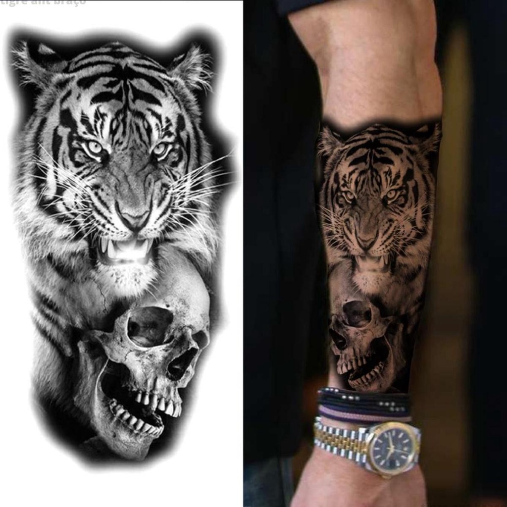 Tatuagem Adesiva Falsa Temporaria Tigre Masculina E Feminina