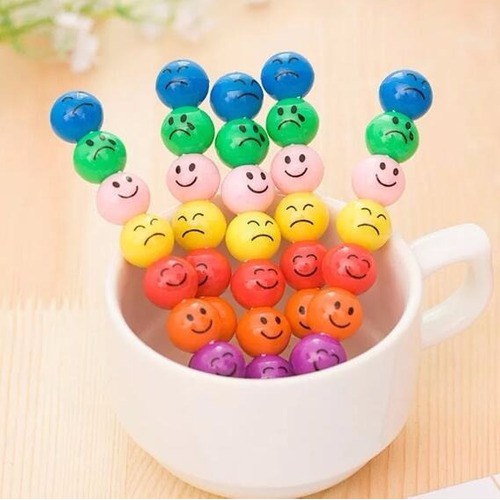 kit Com 24 Lápiseiras Bolinha De Carinha Smile/Arco Iris Trocar Ponta