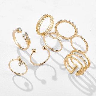 Kit 8 Anéis Dourado Brilho Strass Pingente Delicado A3674