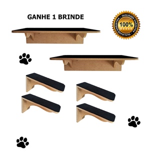 kit para gato mdf natural prateleira grande degraus padrão