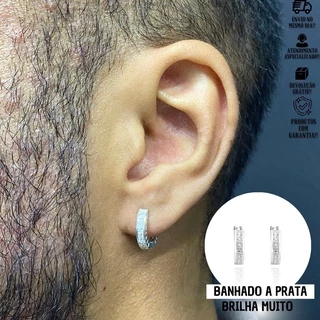 Brinco Masculino De Prata Argola C/ Pedras Brilhantes De Zircônia Banhada a Prata 925 Brinco De Argola em Oferta na Shopee