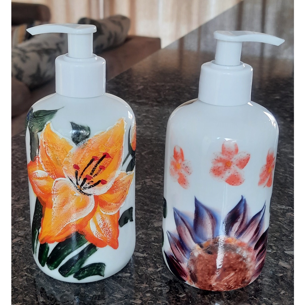 Kit 2 porta álcool / sabonete líquido 300ml Saboneteira - Porcelana decorada