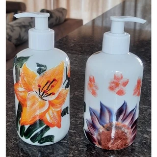 Kit 2 porta álcool / sabonete líquido 300ml Saboneteira - Porcelana decorada