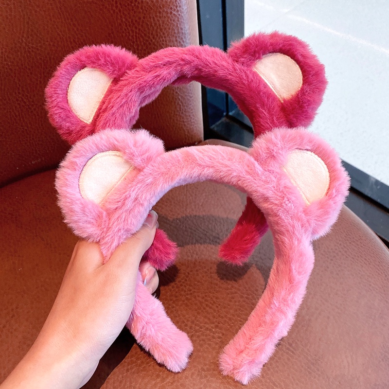 Nova Fita De Pelúcia Urso Rosa Fofa Versão Coreana Fashion Face Wash Women's Hairband