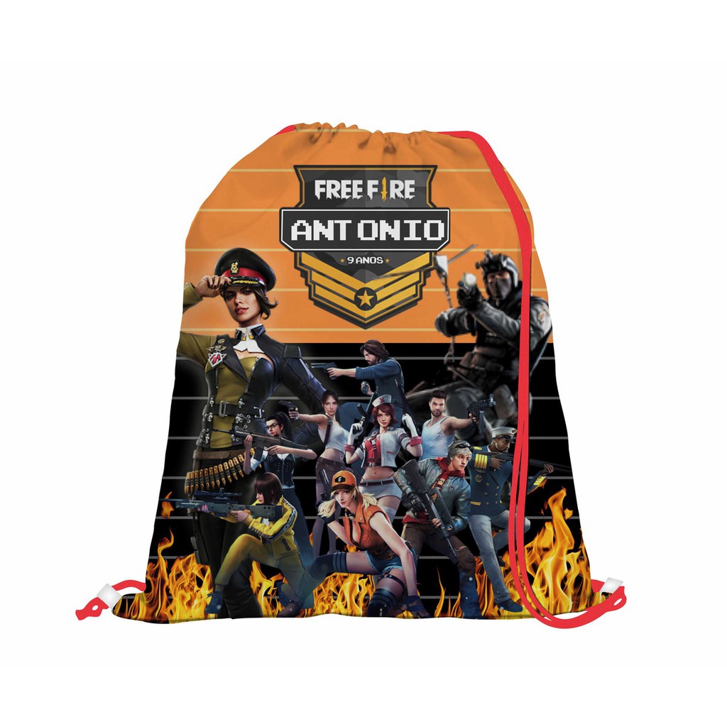Mochila Free Fire Bolsa Personalizada Nome Prata