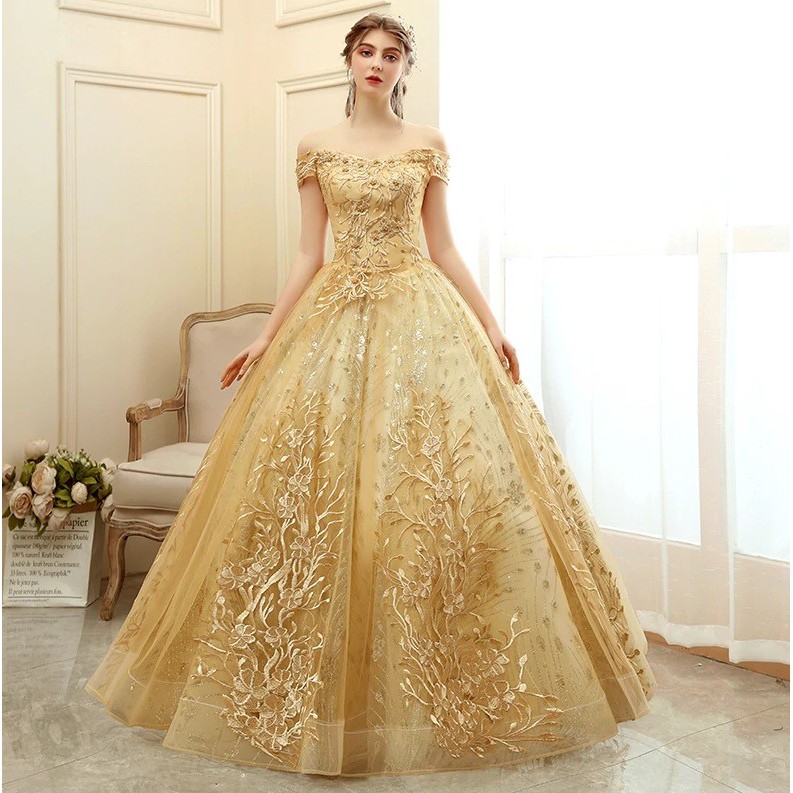 Vestido de hot sale debutante dourado longo