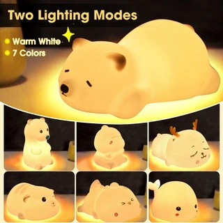 Bonito Dos Desenhos Animados LED Sensor De Toque De Silicone Luzes Noturnas Para O Bebê Crianças Criança Presente De Aniversário Urso Golfinho Pat Noite Lâmpada