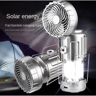 Lanterna com Ventilador Portátil Acampamento 2 em 1 Recarregável e Carregamento Solar Ventilador GSH9299