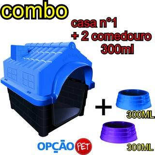 Combo Casa P/ Cachorro Home Class N°1 Azul + 2 Comedouro 300ml Para Cachorro Opção Pet
