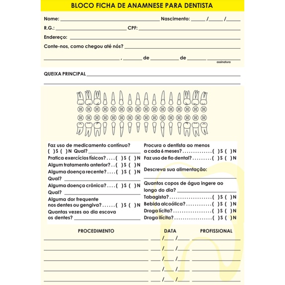 Ficha Bloco Anamnese Dentista Orçamento Dental Odonto 100 Un Odontologia