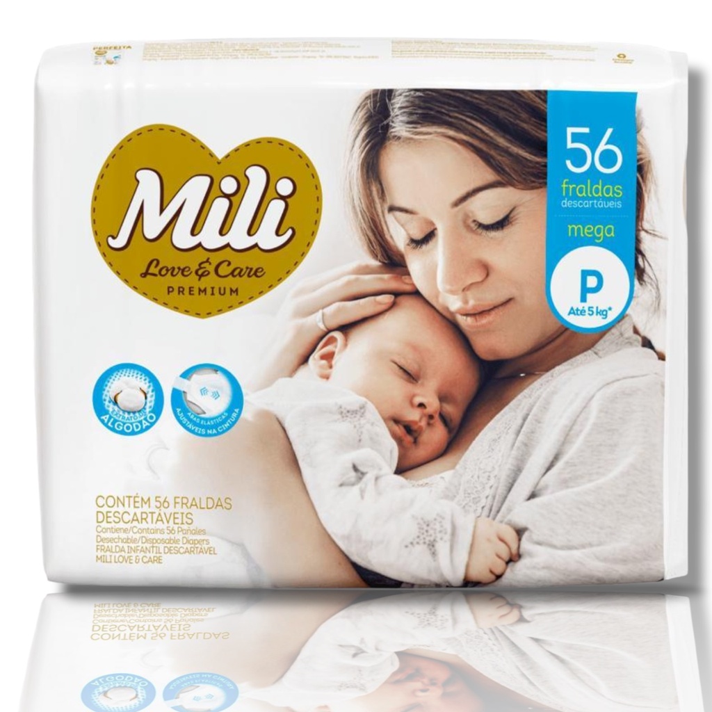 Fralda Mili Love Care Mega Premium P 56 Unidades Até 12 horas | Shopee ...