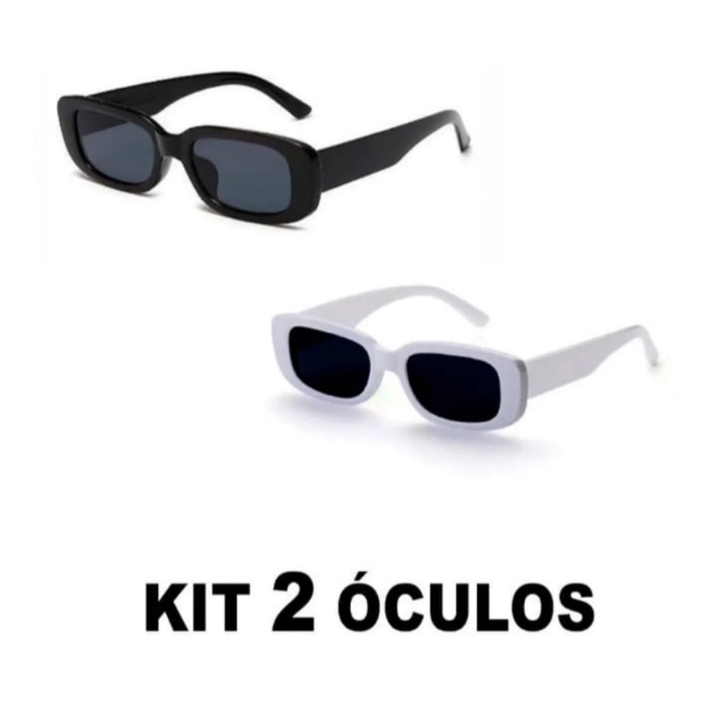 Kit 2 Óculos Retrô Vintage Preto + Branco De Sol Proteção Uv Pronta Entrega Retangular