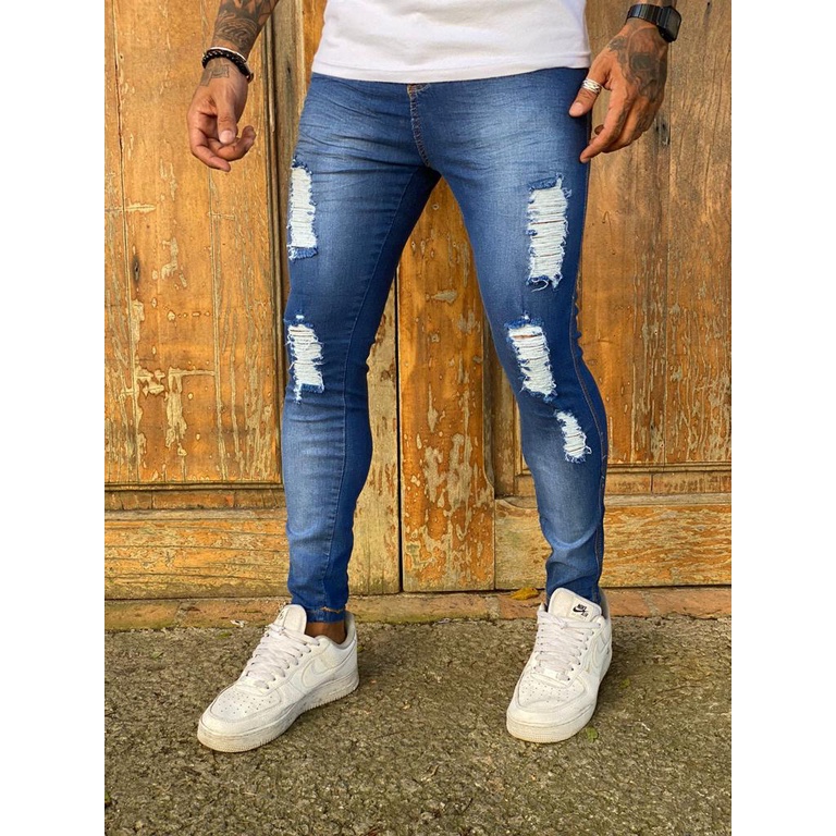 Calça Jeans Masculina Super Skinny Justa Bem Colada Na Perna Com