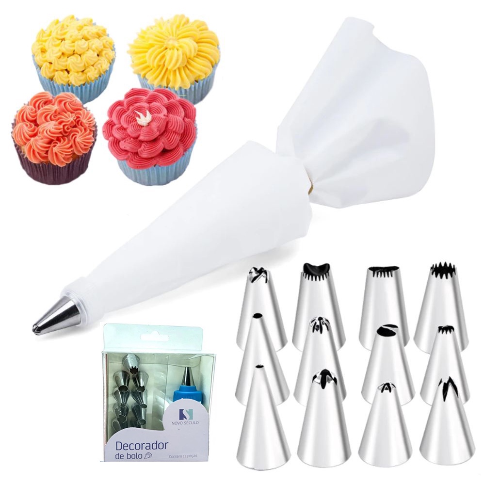 Kit Confeiteiro Com 20 Sacos de Descartaveis Para Confeitar Bolos  Sobremesas 27 Bicos inox Jogo De Bicos Para Confeitar Kit com 47 peaçs no  total