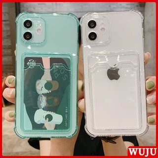 WUJU Capa Capinha De Celular Transparente Com Titular Cartão Case Para iPhone 11 12 13 14 15 Pro Max XR X XS Max 7 8 Plus SE