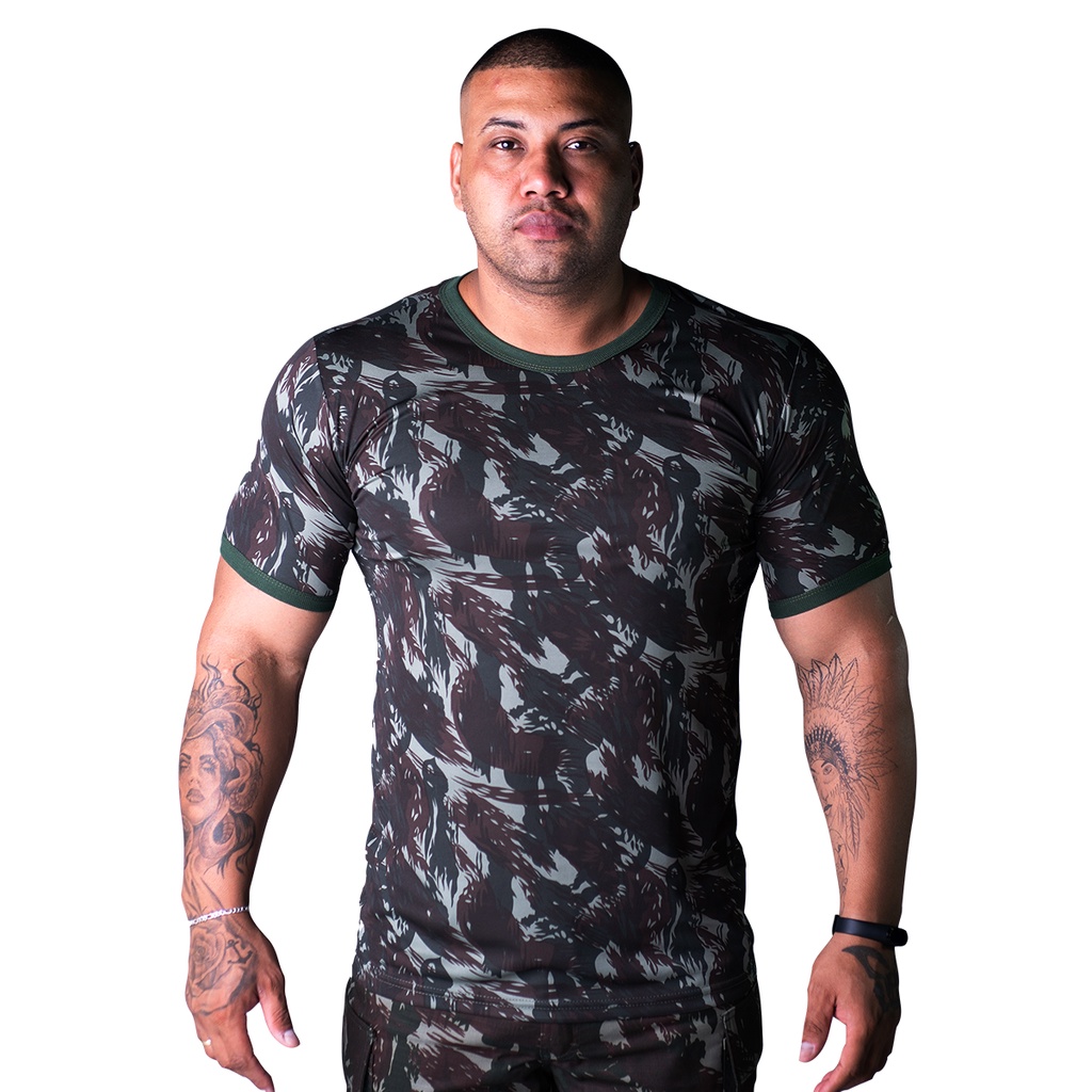 Camiseta Camuflada Exército Brasileiro DRY FIT Camiseta Masculina Tática Camiseta Militar