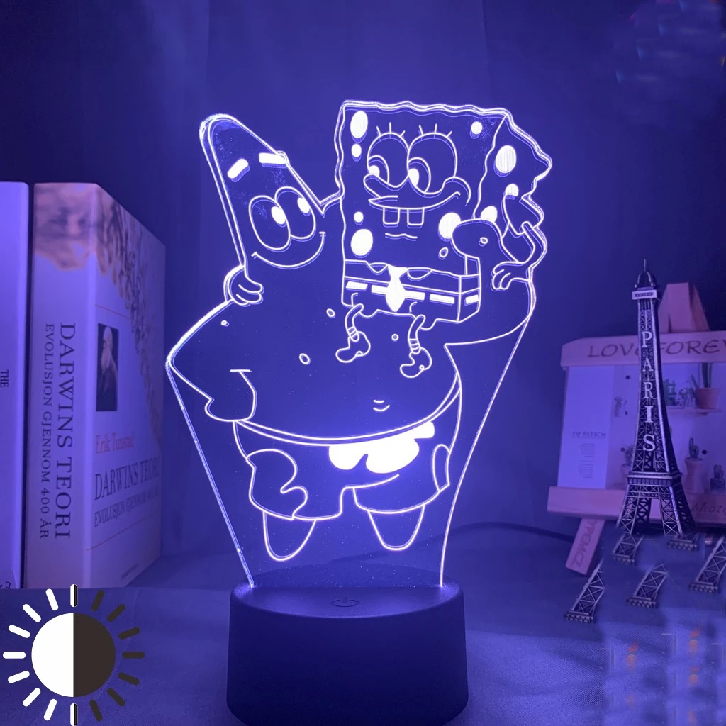 Luminária Noturna Led Colorida 3d Patrick Estrela Para Decoração De Quarto Infantil