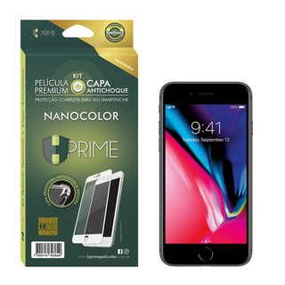 Película Hprime Nanocolor iPhone 8 Preto + verso + lente da câmera