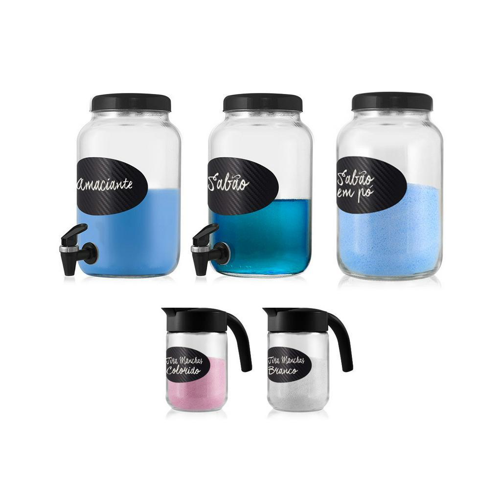 5 Dispenser Vidro p/ Sabão Liquido e Pó Amaciante 3L Preta