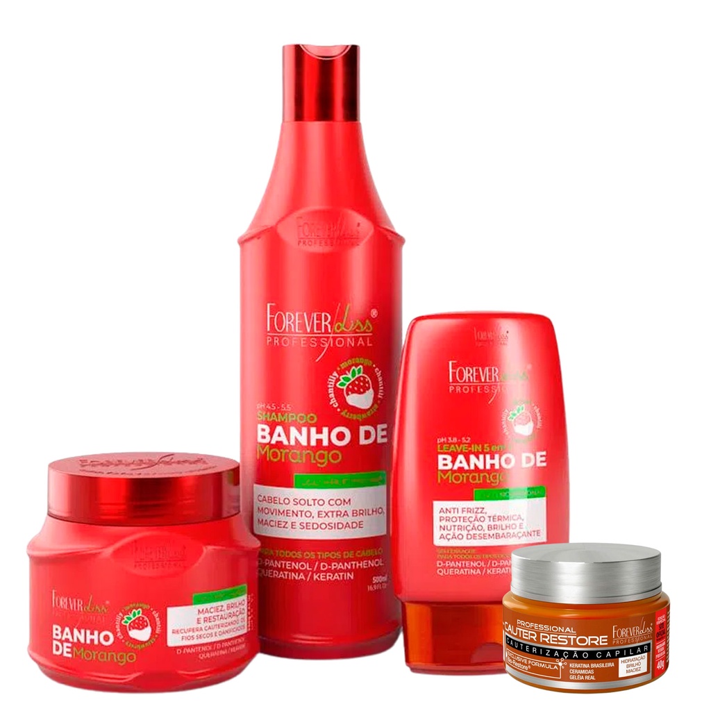 Kit Morango ForeverLiss c/ 3 produtos + Mini Máscara Cauter Restore 40g ...
