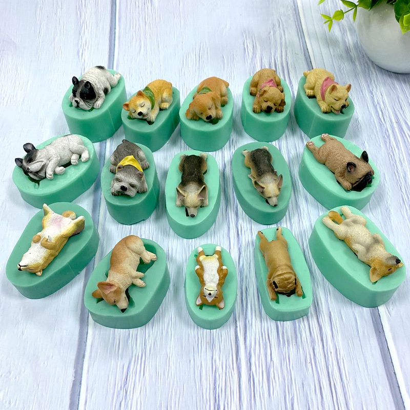 Filhote De Cachorro Corgi Bulldog Modelagem Molde De Silicone DIY Decoração Do Bolo Cão De Chocolate Animal Gesso Resina Mold Ice Carving