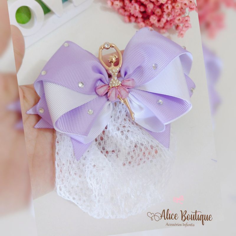 Porta coque bailarina/ laço com redinha para coque menina /infantil ...