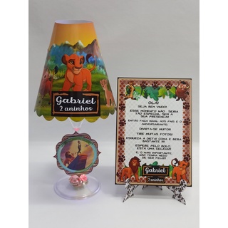 COMBO: 5 Abajures taça c/ LED + 5 Plaquinhas de agradecimento Rei Leão