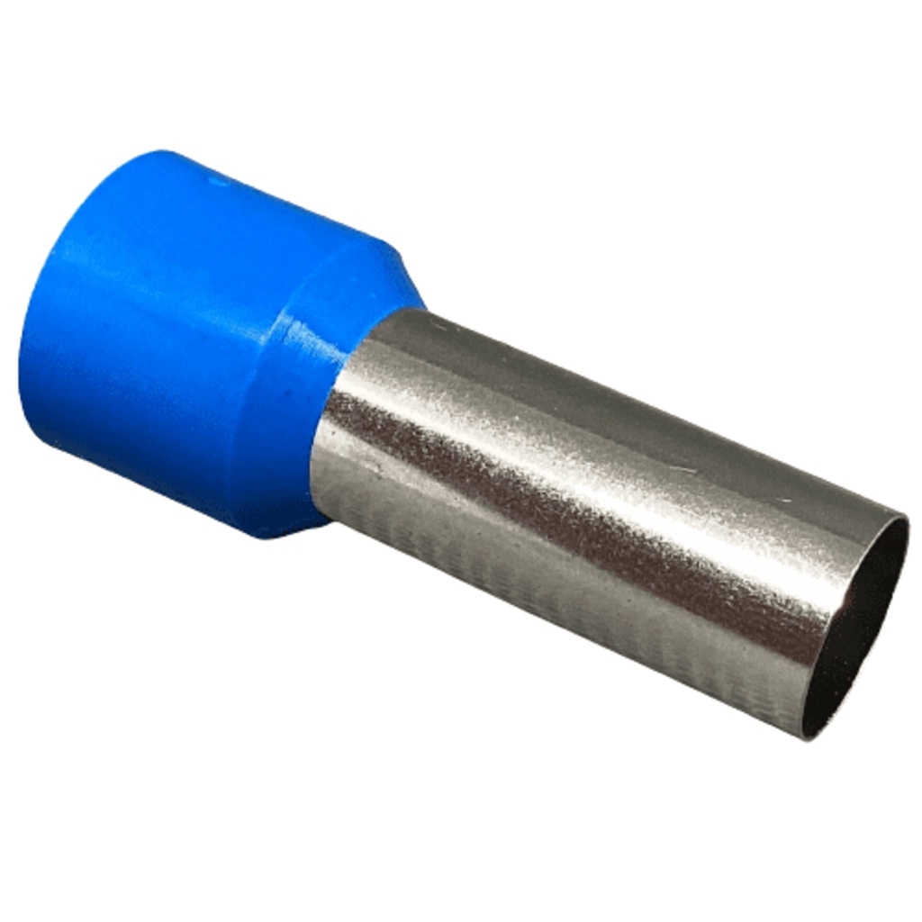 Terminal Tubular Ilhós Pré-isolado Simples Tubo Tubolar Conector Eletrico para Cabos e Fios 50mm Azul - 100un