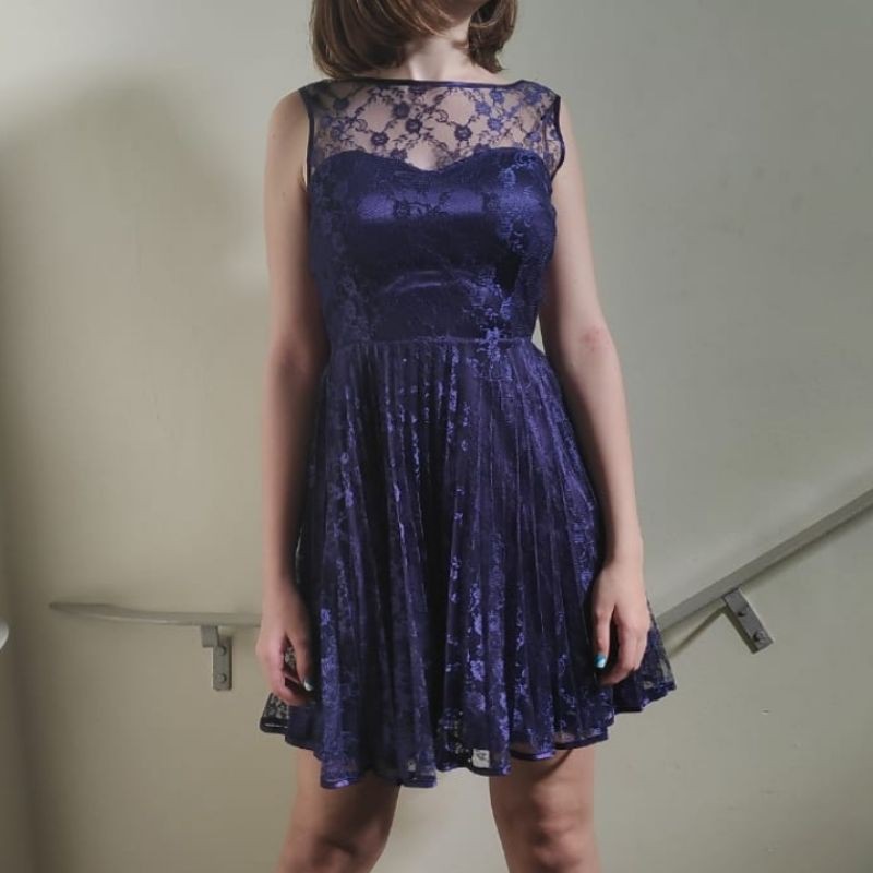 Vestido de renda curto 2024 azul