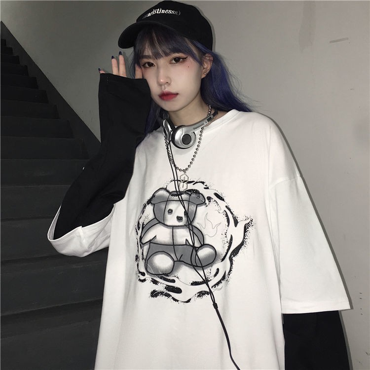 Camiseta de mangas compridas feminino outono nova kawaii roupas para a  versão coreana solta selvagem ins