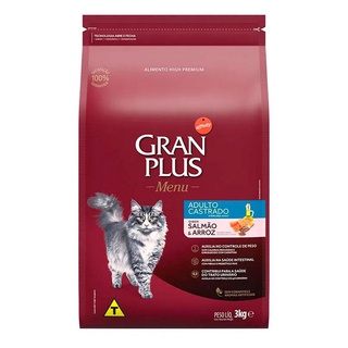 Ração Gran Plus Gatos Castrados Salmão e Arroz - 3Kg