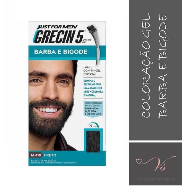 Grecin 5 Colora o Gel para Barba Bigode e Costeletas Cor Preto