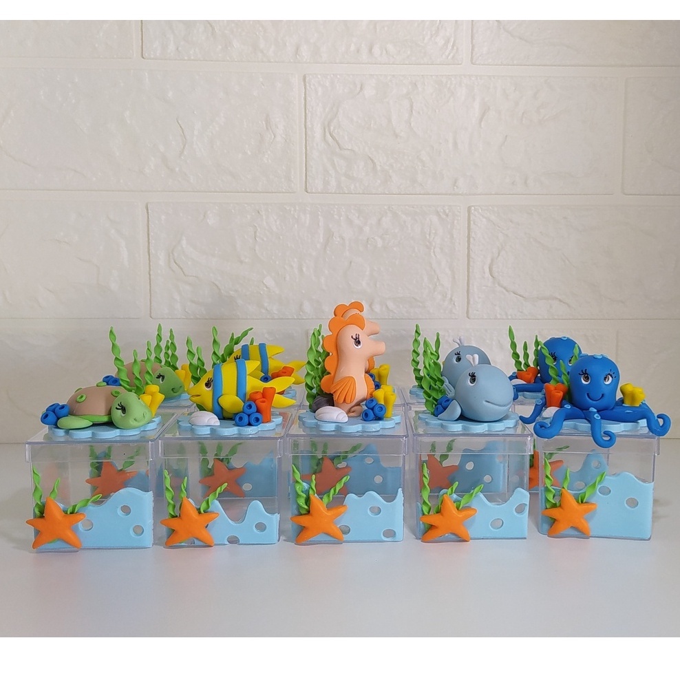 Kit de lembrancinhas Fundo do Mar (10 caixinhas acrílicas)